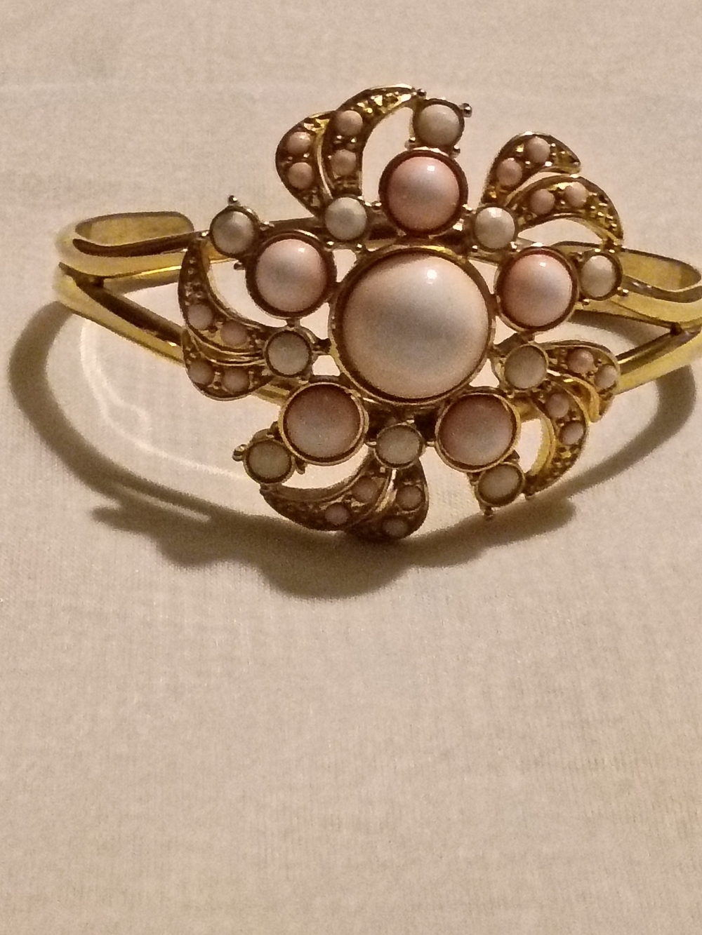Gold-Tone Bracelet with Pink and Cream Cabochons